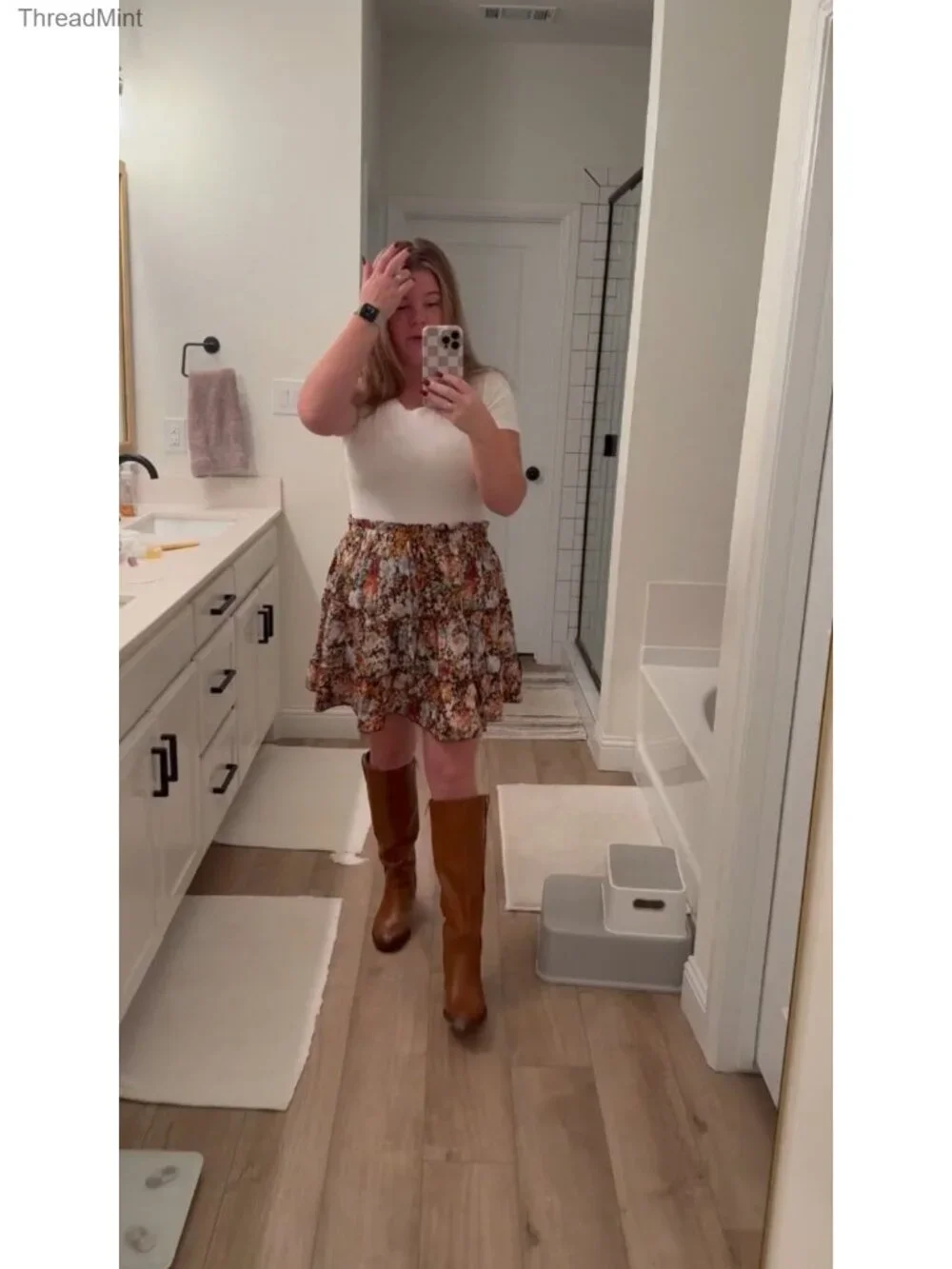 Women's Boho Floral Mini Skirt High Waist Drawstring A-Line